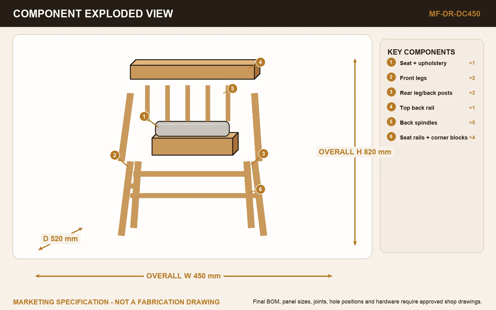 ARC DINING CHAIR Exploded view.