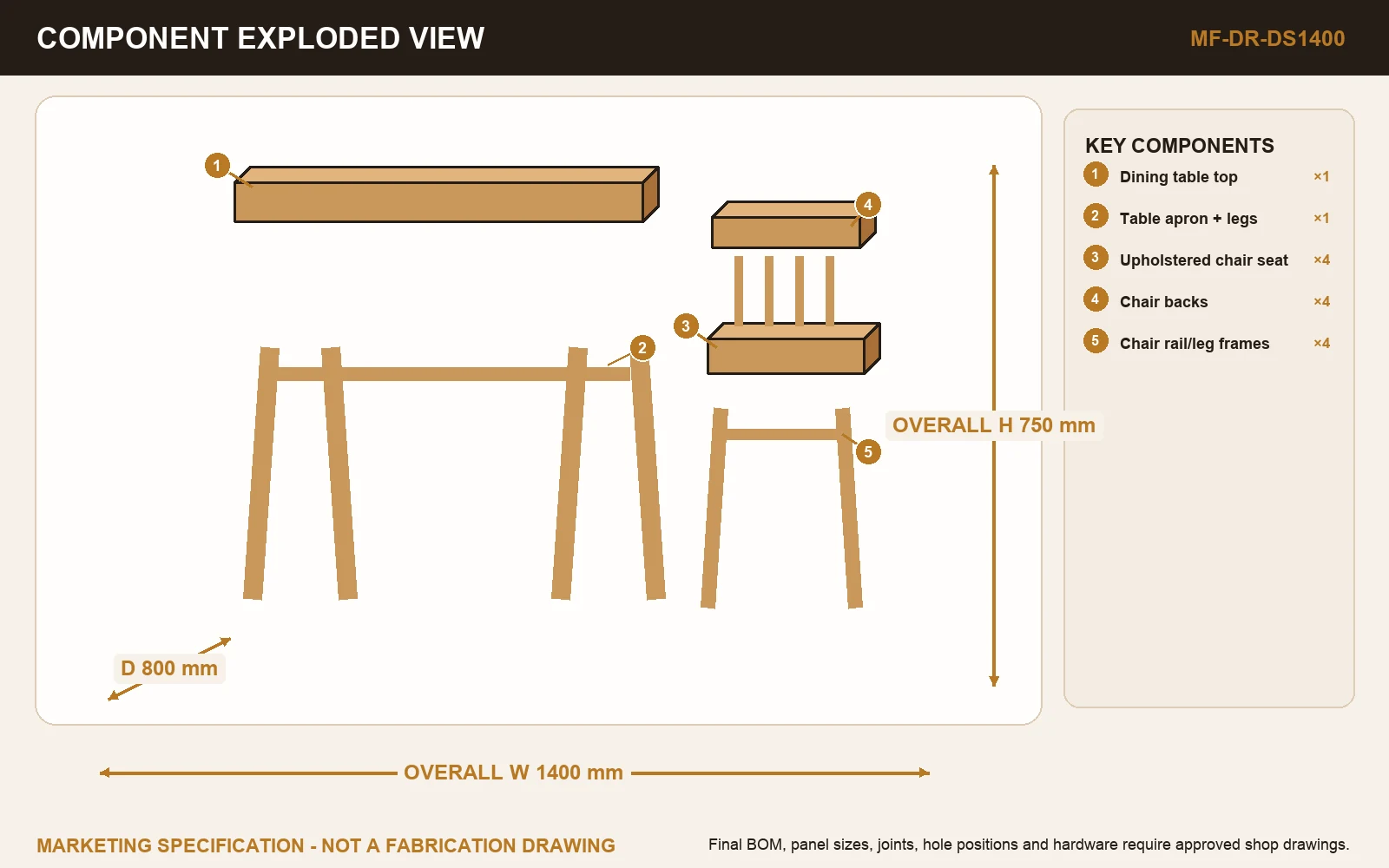 FAMILY 4-SEAT DINING SET Exploded view.